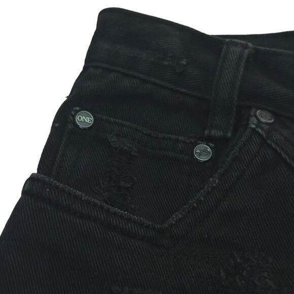ONE TEASPOON HAWKS Relaxed Jean Shorts High Rise Twisted Cuff Ripped Black 26 - Picture 5 of 10